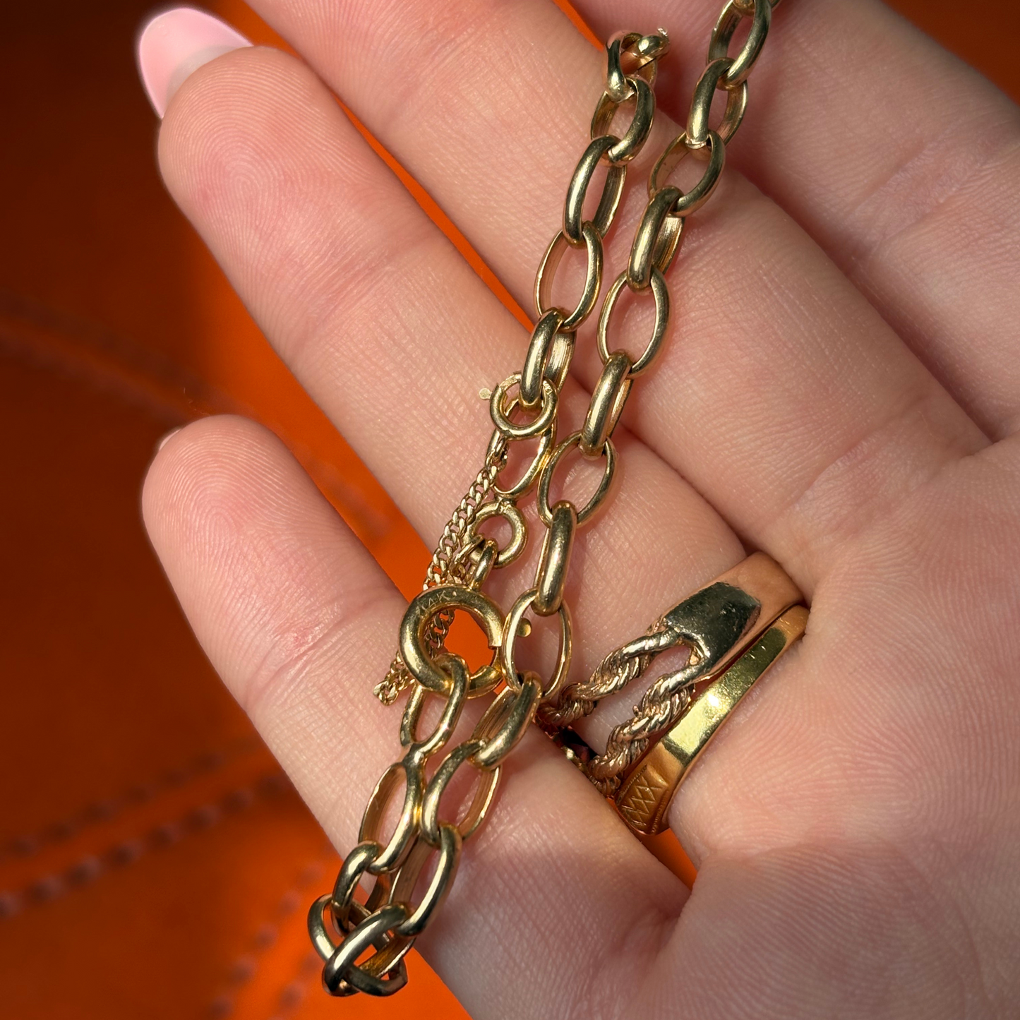 14k rolo 60s bracelet with safety chain 8"
