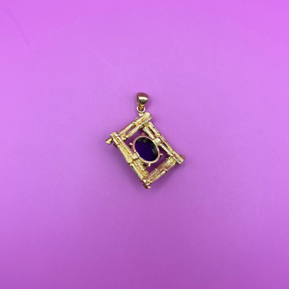 14k 50s bamboo & amethyst cabochon cufflink conversion charm