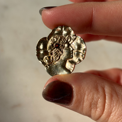 14k art nouveau lady with garnet brooch conversion pendant