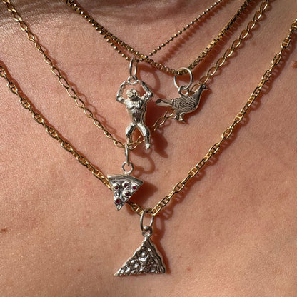 silver pizza with ruby pepperonis charm