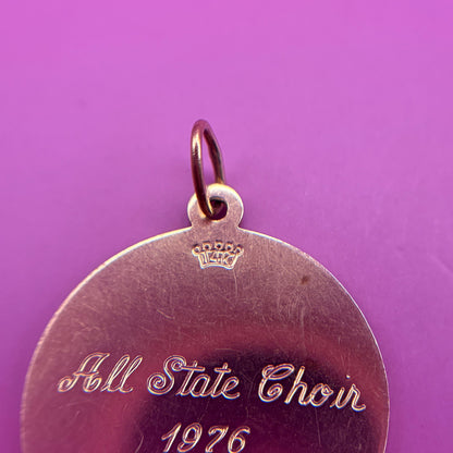 14k engine turned letter V disk charm