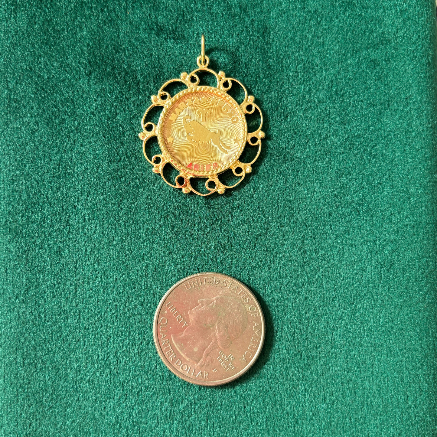 14k aries filigree border pendant