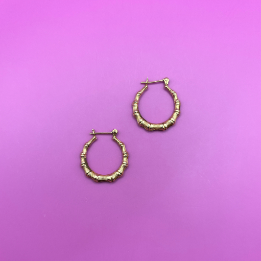 14k medium hollow bamboo hoops