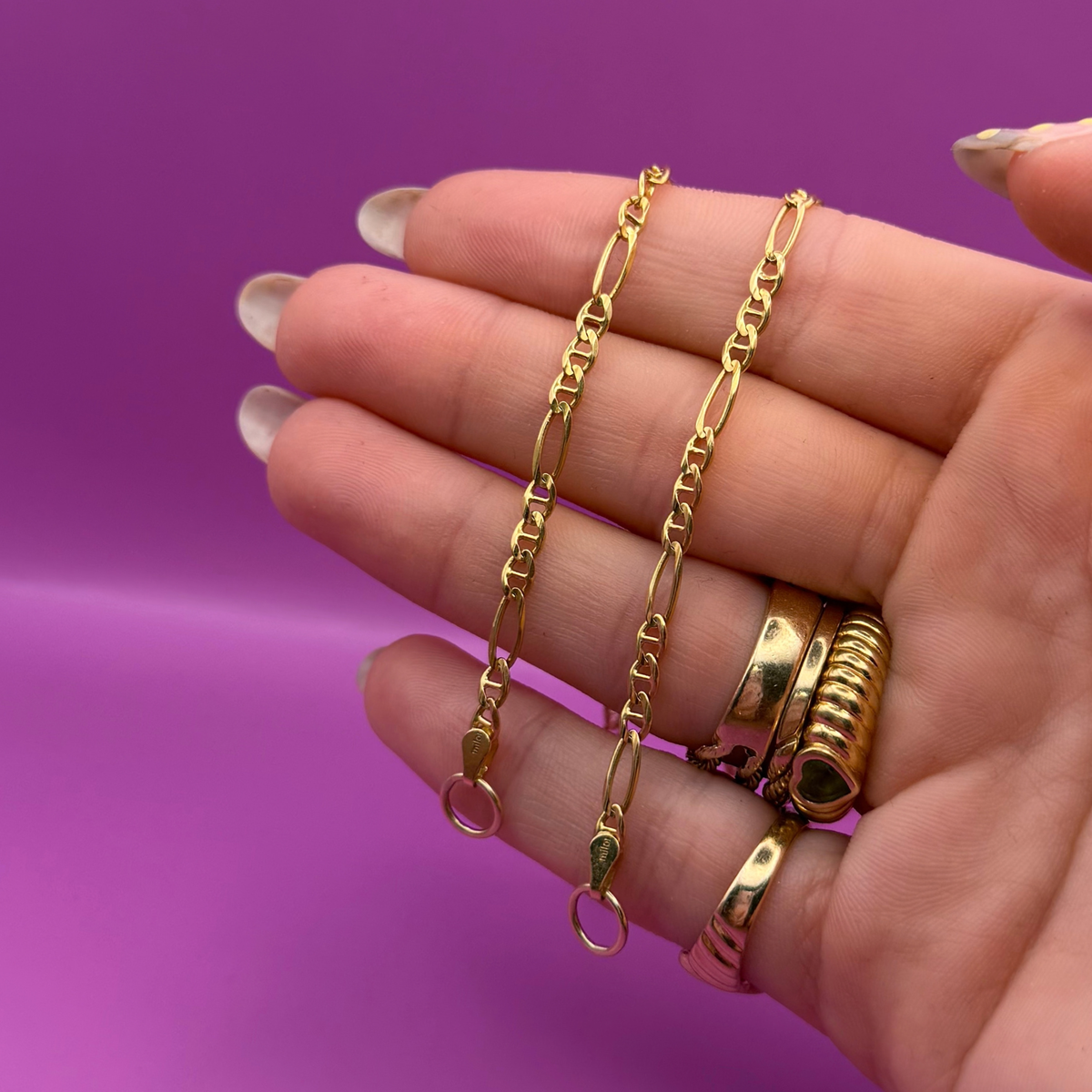 18k figaro mariner sans-a-clasp chain 17.5"