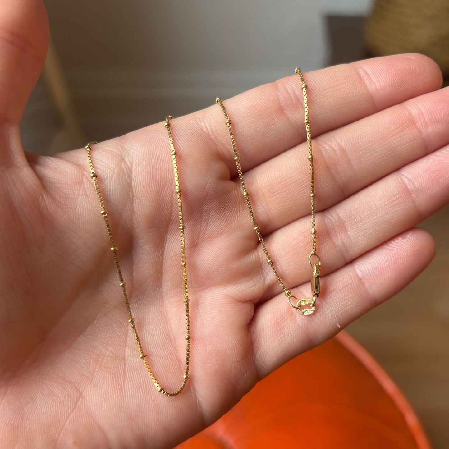 14k bead station box chain 18.25"