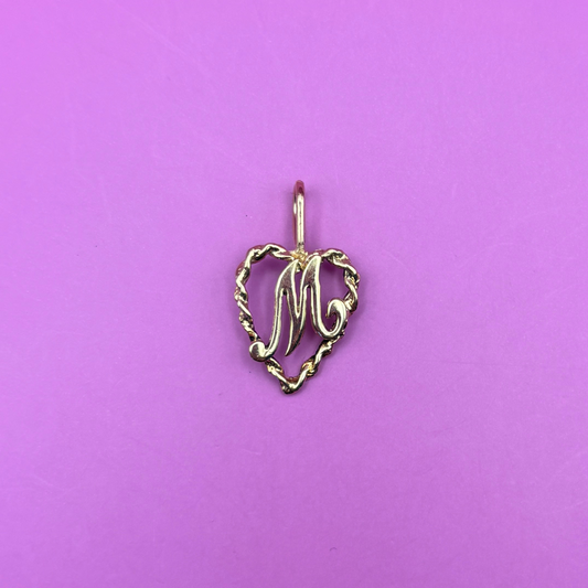 14k letter M in rope heart charm