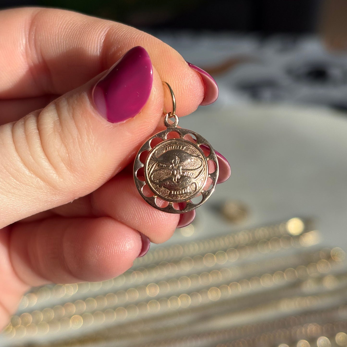 14k pisces cut out scallop charm