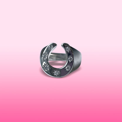 silver 7 stars horseshoe ring with diamonds