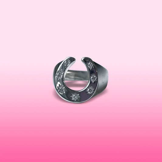 silver 7 stars horseshoe ring with diamonds