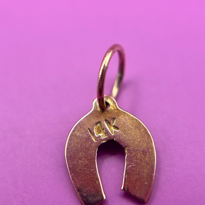 14k horseshoe with blue enamel charm