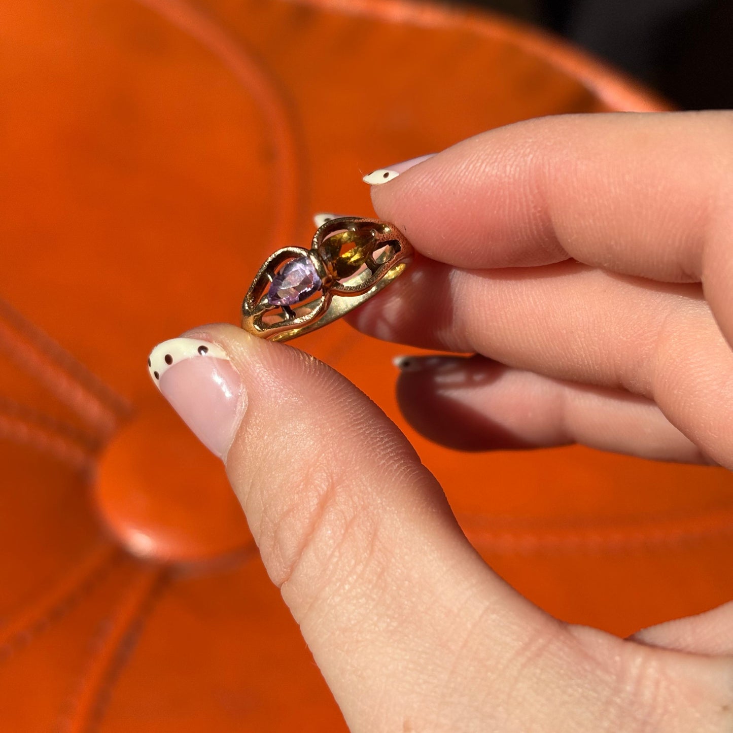 14k kissing double amethyst & citrine ring