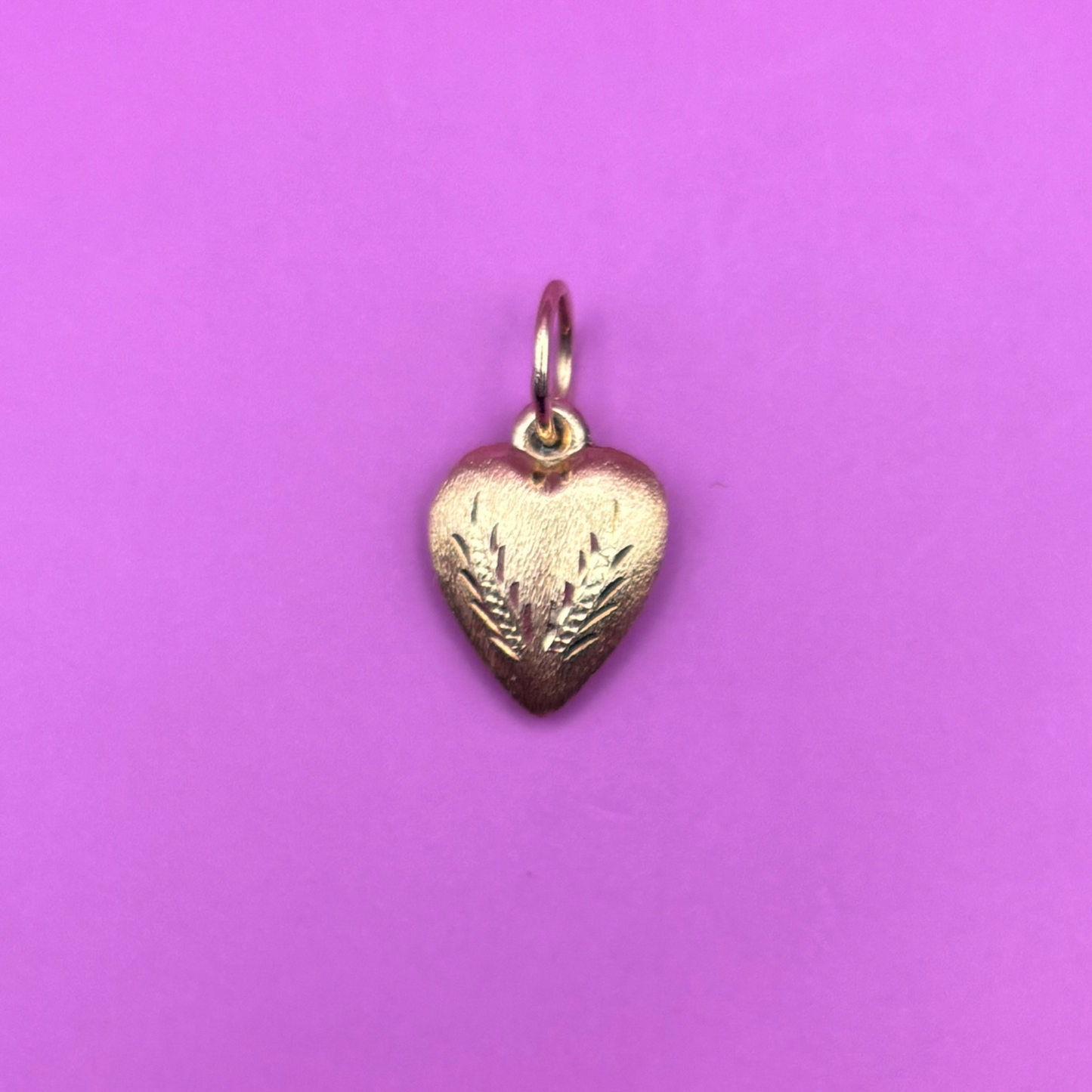 14k engraved matte finish puffy hollow heart charm