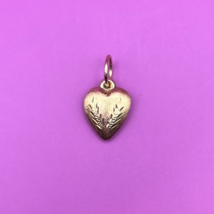 14k engraved matte finish puffy hollow heart charm
