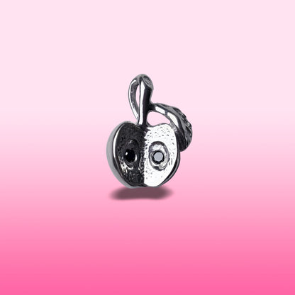 silver big apple with black diamond seeds charm