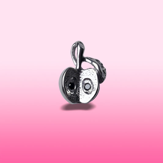 silver big apple with black diamond seeds charm