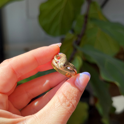 14k snake ring with ruby eyes