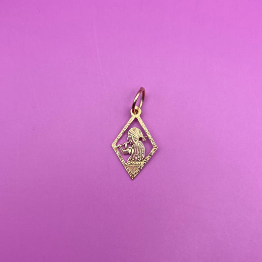 18k meso woman with flute charm