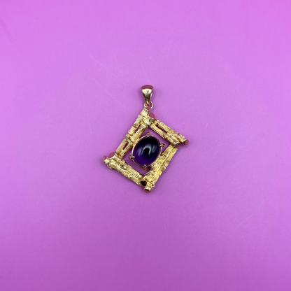 14k 50s bamboo & amethyst cabochon cufflink conversion charm