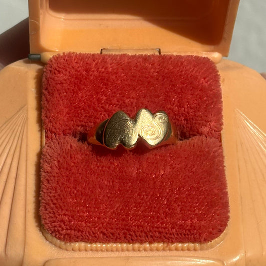 14k double heart CS engraved ring