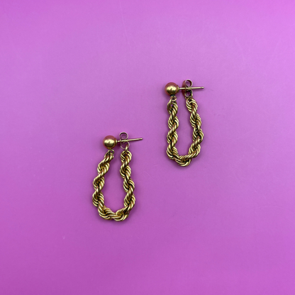 14k little rope chain earrings