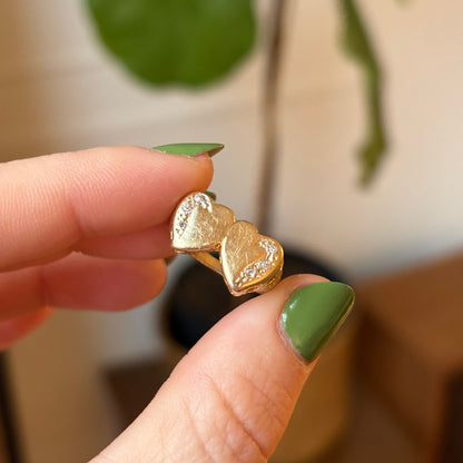 14k double heart with diamonds ST ring