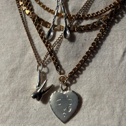 silver crying heart & diamond tear drop pendant
