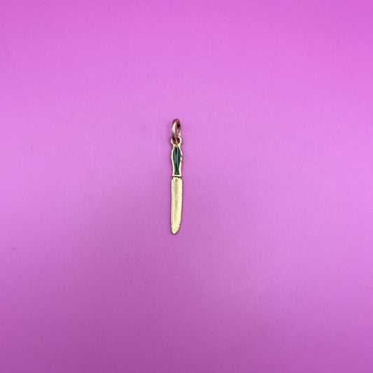 18k knife charm with green enamel handle