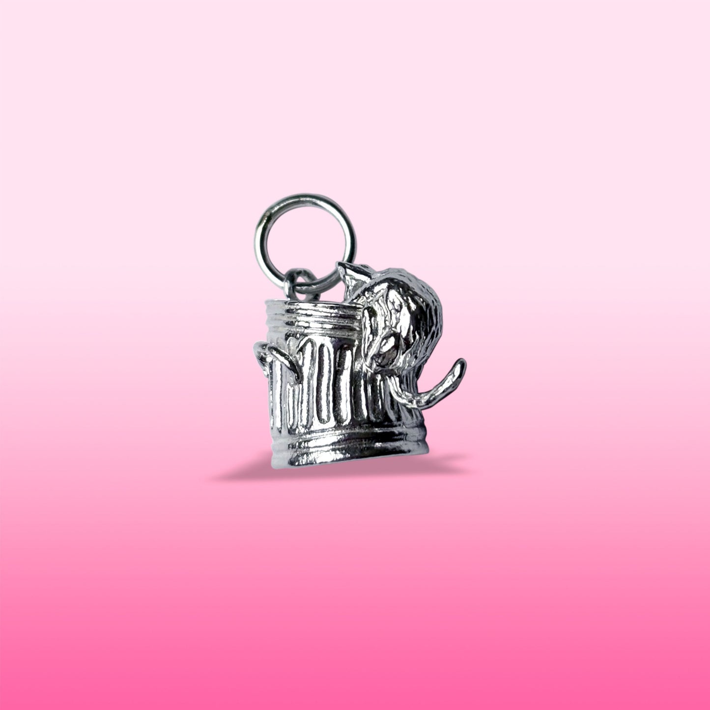 silver trash cat charm