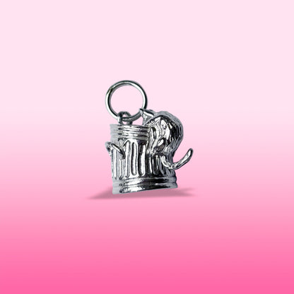 silver trash cat charm