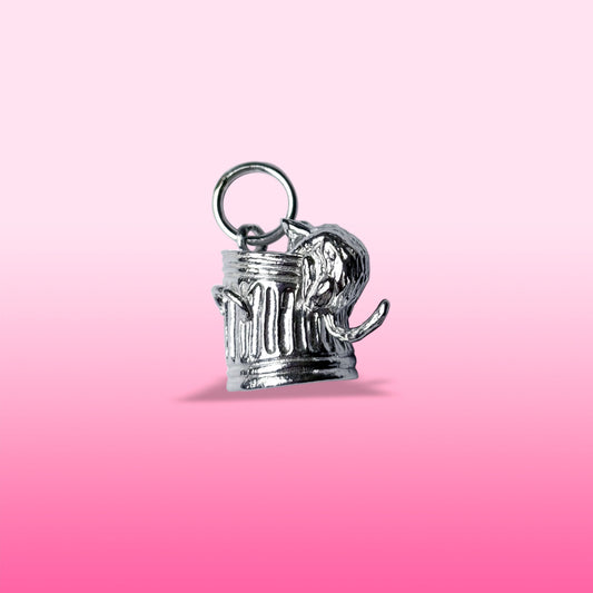 silver trash cat charm