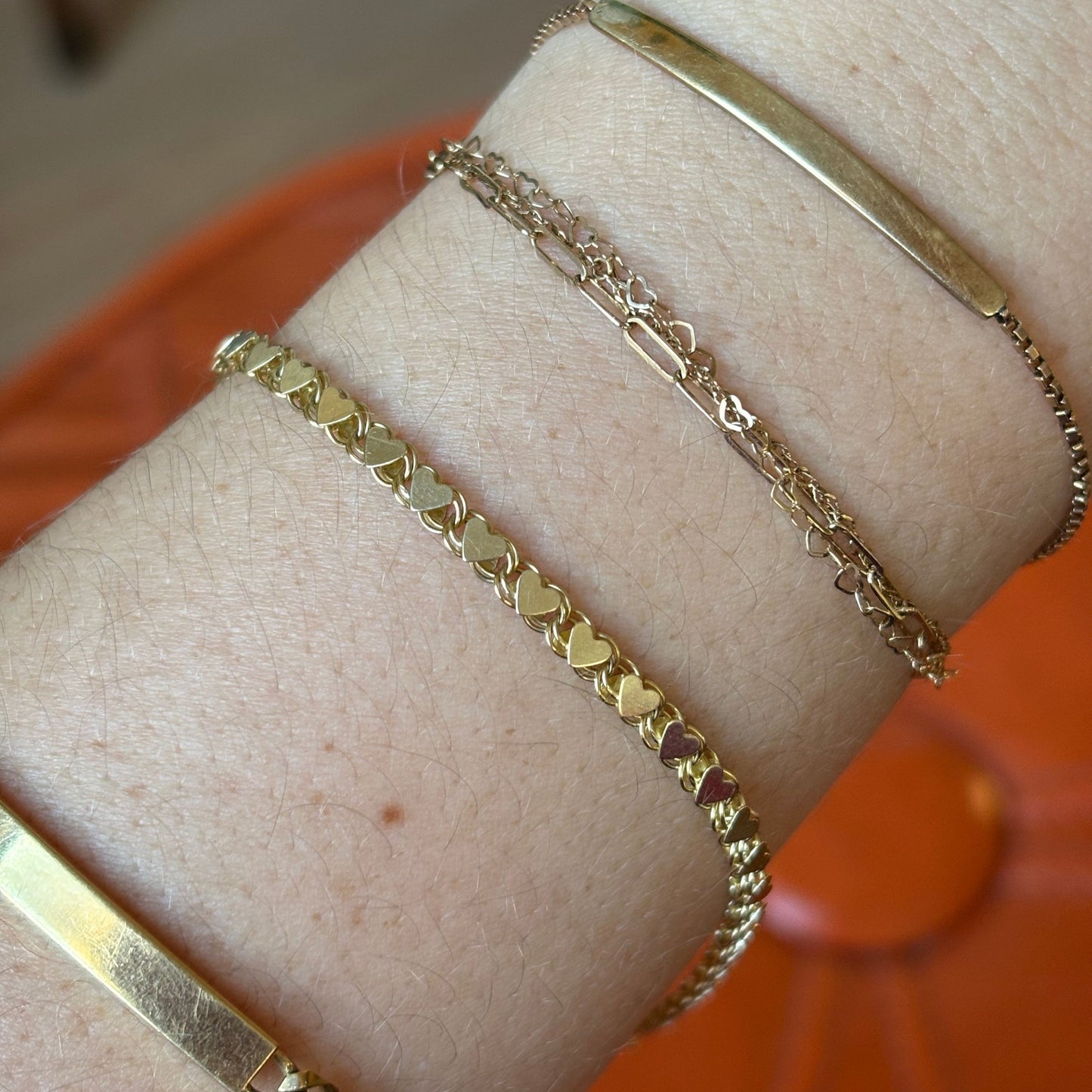 14k mini mirror heart link bracelet 8.5"