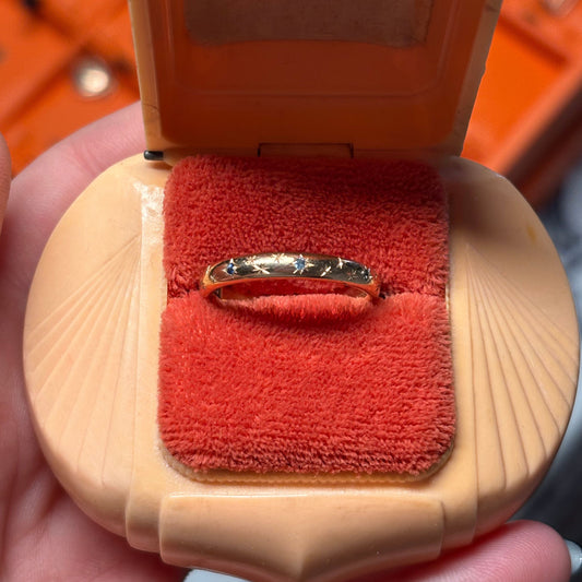 14k antique re-imagined star set band with blue topaz & sapphires