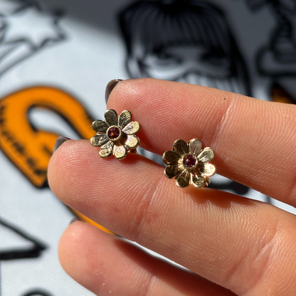 14k flower earrings with pink tourmalines