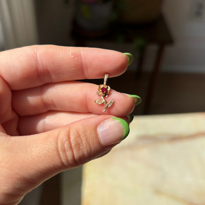 10k rose with synthetic red stone charm