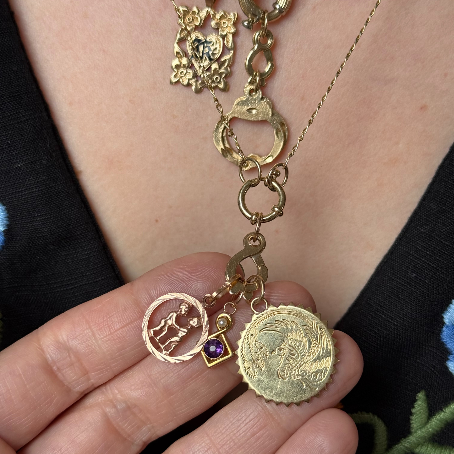 14k stick pin conversion amethyst & pearl charm