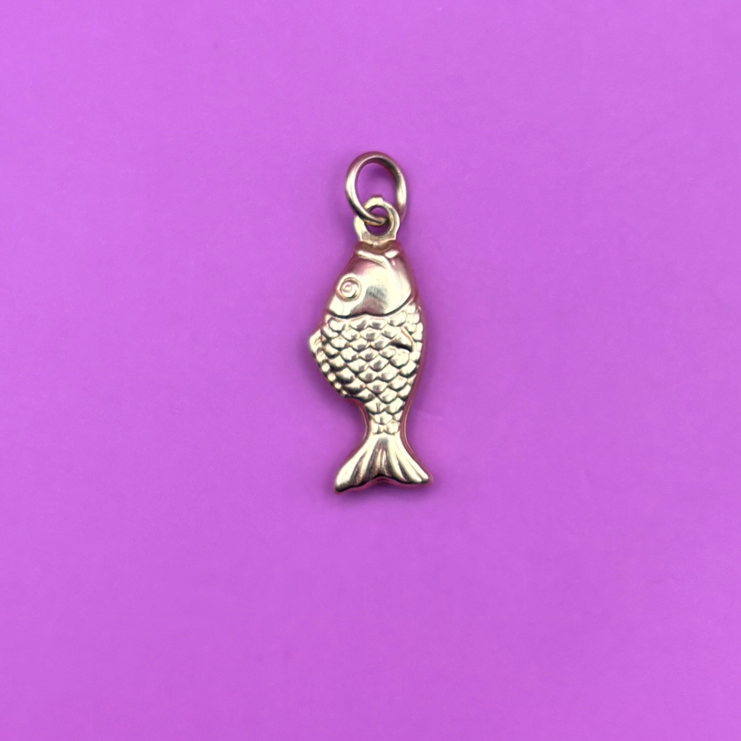 14k hollow double sided fish charm