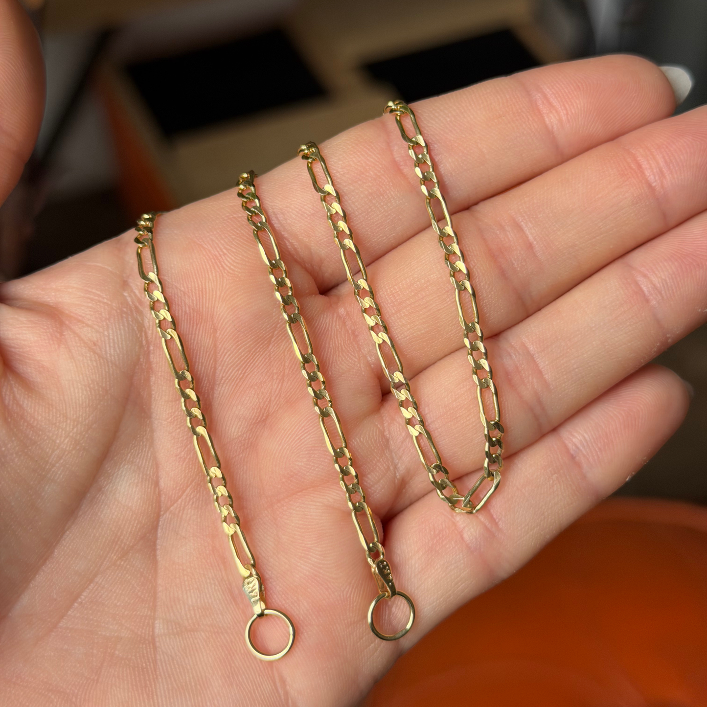 14k figaro sans-a-clasp chain 16.25"