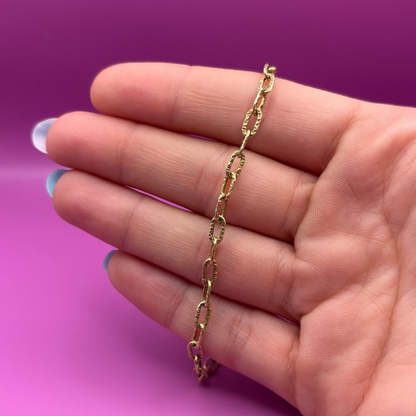 14k textured paperclip bracelet 7.25"
