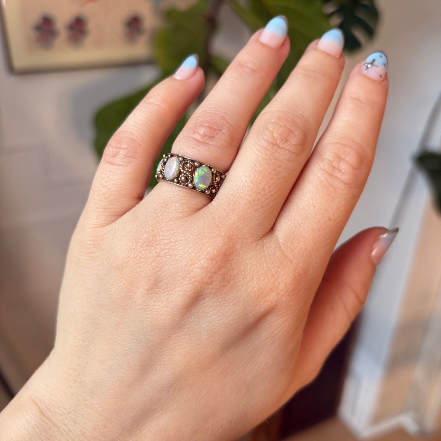 14k art nouveau opal infinity ring