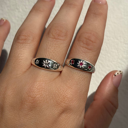 silver diamond star set dome ring