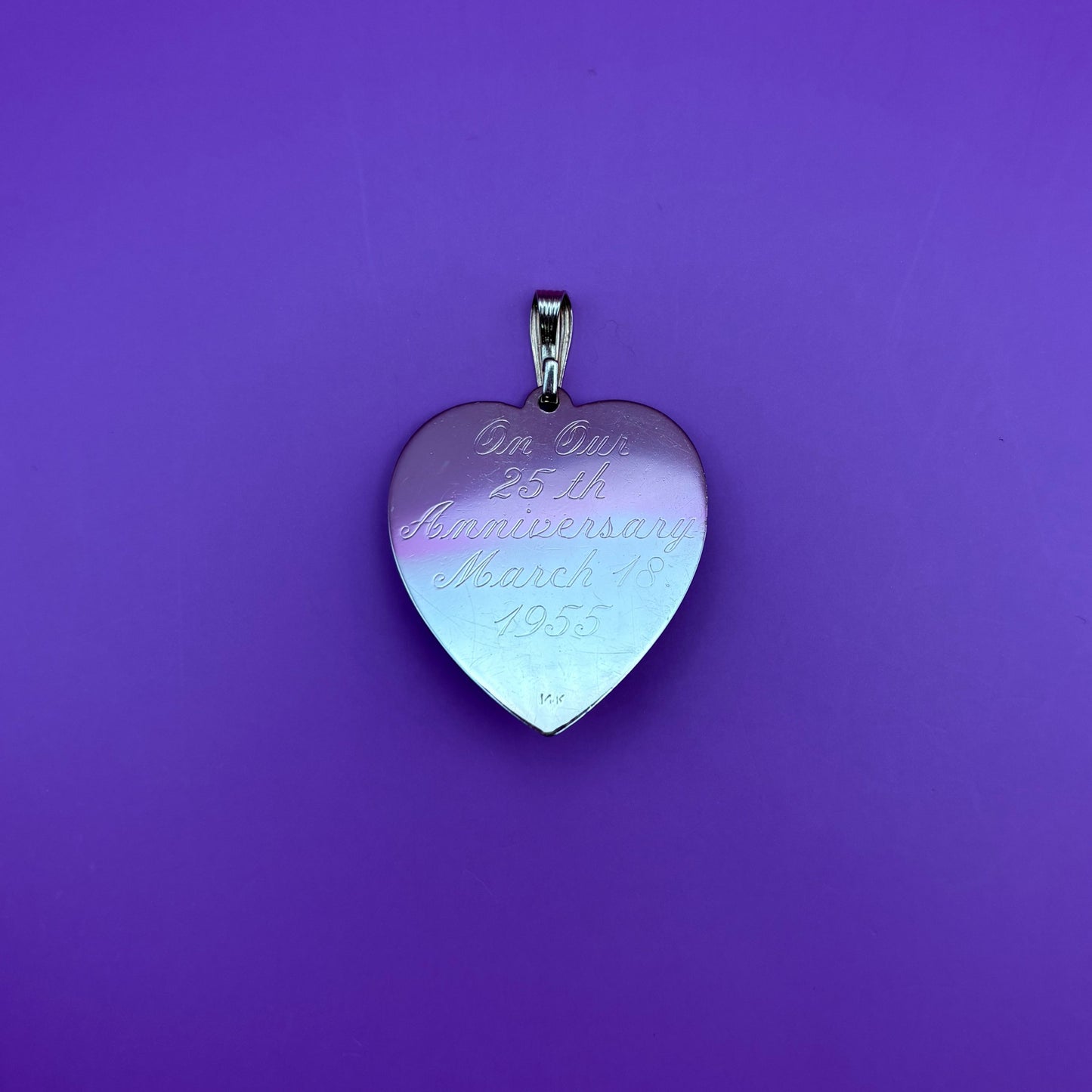 14k engine turned on flat heart with citrine cab pendant