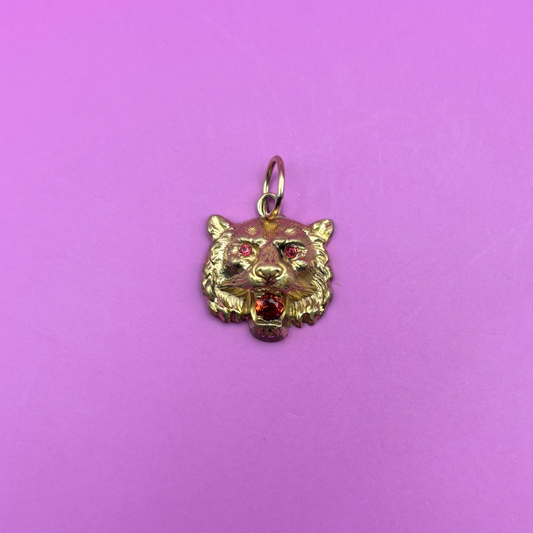 14k victorian lion head with pink tourmalines charm