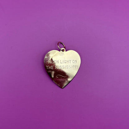 14k engine turned heart with yellow spinel charm