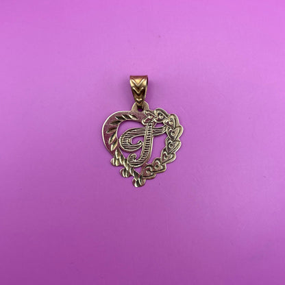 10k letter T heart charm