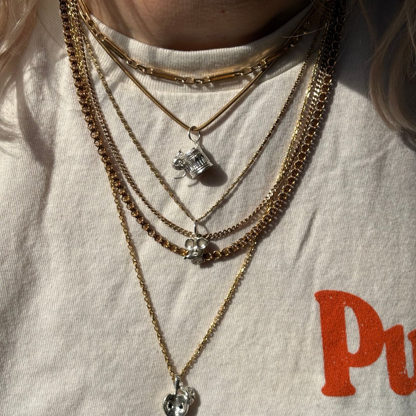 silver trash cat charm