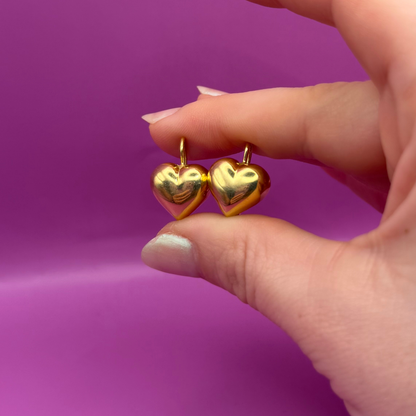 18k semi hollow heart drop earrings