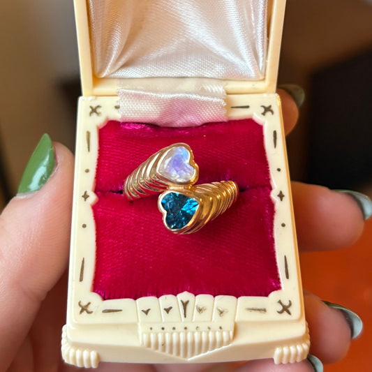 14k fluted tu y yo ring with london dark blue topaz & moonstone gems