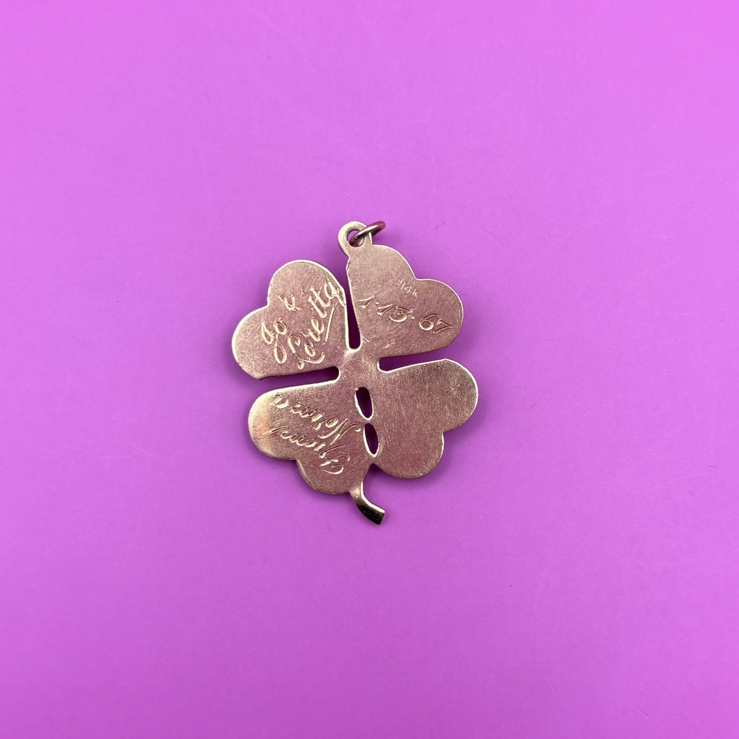 14k four leaf clover with peridot charm