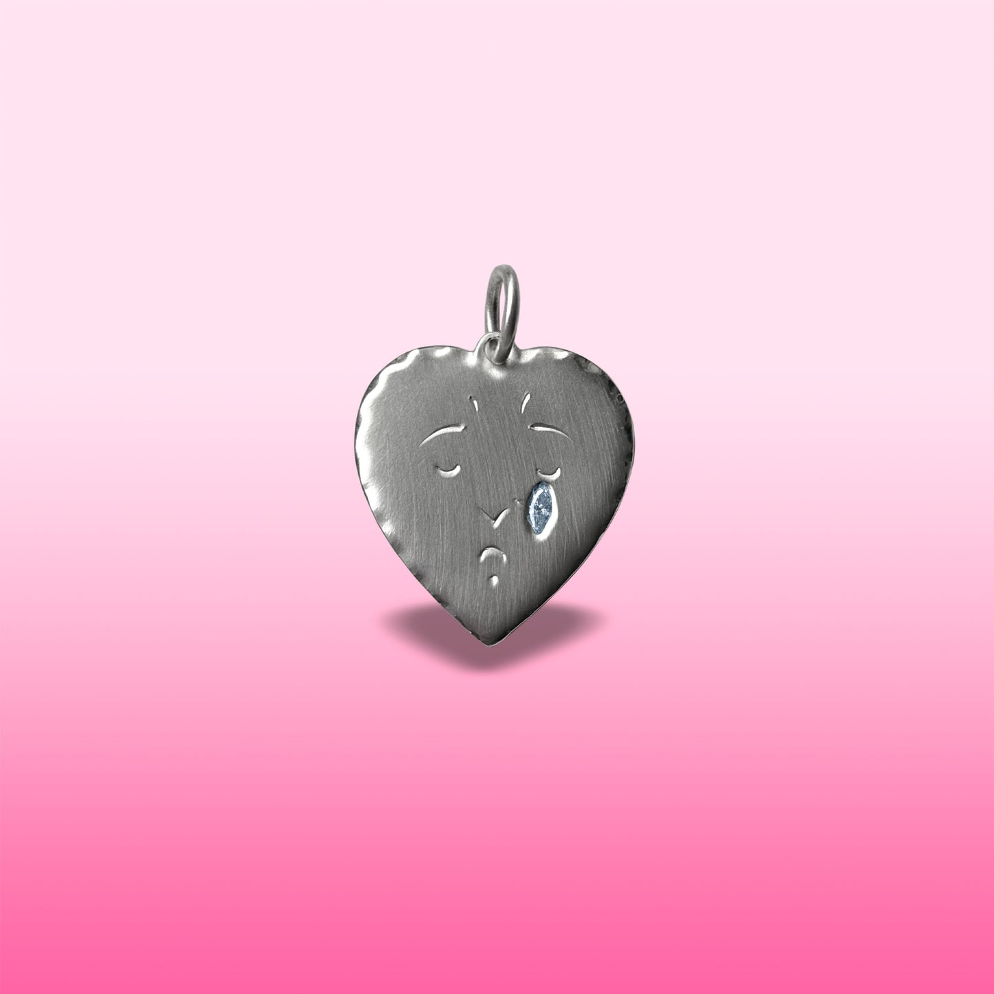 silver crying heart & diamond tear drop pendant