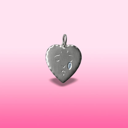 silver crying heart & diamond tear drop pendant